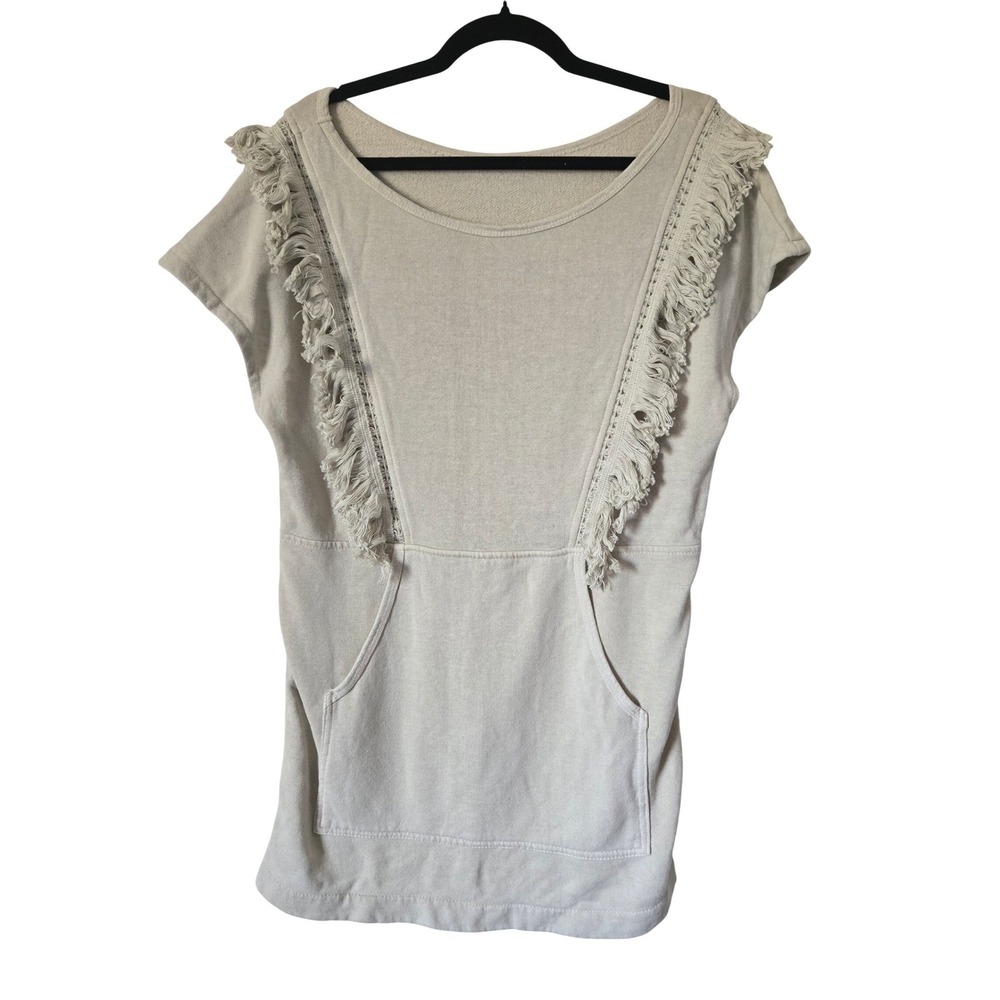 NWT Prairie Underground Womens S Top Cream Hemp Organic Cotton Fringe Side Zip